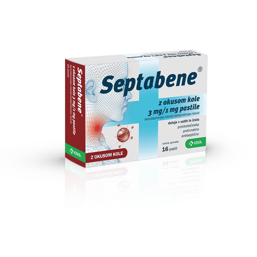Septabene z okusom kole, 16 pastil
